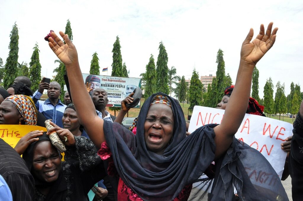 Picture of a protesting, crying Nigerian woman